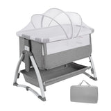 Garvee 3-in-1 Baby Bassinet With Mosquito Net, Cradle Function, 7-Level Height Adjustment, Storage Compartment, Portable Bag, Gray - Nursery & Travel