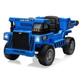 Garvee Ride - P Series: 12V Kids Ride on Dump Truck with Electric Bed, Remote Control, USB, MP3, Music, Battery Indicator, Blue - Blue