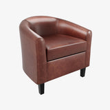 Garvee Accent Chairs Faux Leather Barrel Chairs Club Armchairs Soft Seat Living Room Bedroom Brown