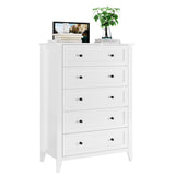 Garvee 5 Drawer Dresser for Bedroom, Wood Dresser with Deep Space & Metal Knobs, Tall Dresser Closet Organizer, Modern Chests of Drawers for Living Room, Entryway, Hallway, White - White