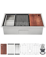 Garvee 33 in Undermount Single Bowl Kitchen Sink, 16 Gauge Stainless Steel, Workstation, Deep, Silver