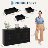 Garvee 12 Drawers Dressers, Wood Chest of Drawers, TV Stand Dresser for 65" TV, Bedroom Living Room Organizer, 61" Wide, Black - Black