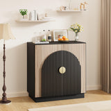 Garvee Mid-Century Modern Buffet Cabinet with Fluted Doors & Adjustable Shelves for Dining Room, Living Room, Kitchen, Black Brown, Arched Design