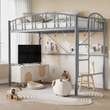 Garvee Loft Bed Twin Size Heavy Duty Metal Frame With Arched Guardrail And Safety Ladder Space-Saving Modern Gray
