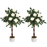 Garvee Artificial Rose Tree White Flowers 3FT Faux Potted Rose Plant Indoor Home Office Decor White Planter No Assembly