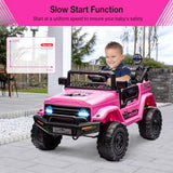 Garvee 12V Kids Ride On Truck Car with Remote Control, Spring Suspension, 3 Speeds, LED Lights, Bluetooth Music, Parent Safety Brake for Toddlers, Multi-Color - Pink