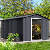 Garvee 8x12 Ft Metal Outdoor Storage Shed, Galvanized Steel, Lockable Doors, Backyard, Dark Grey