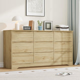 Garvee Wooden Dresser with 9 Drawers, Tall Modern Closet, Deep Storage, Natural Color for Bedroom Living Room Hallway Kids Room