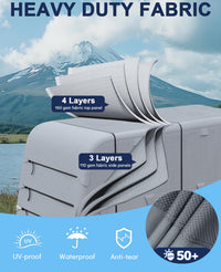 Garvee Heavy Duty 4-Layer RV & Travel Trailer Cover – Waterproof, Windproof, UV Resistant, Breathable – Extra Straps & Tire Covers – Fits 20-22FT, Grey – 160g Four-Layer Top & 110g Three-Layer Sides Non-Woven Fabric