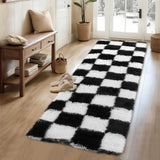 Garvee Plush Runner Rug 2x6 Black & White Checkered Premium Shaggy Fluffy Rugs for Living Room Hallway Bedroom Bedside