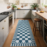 Garvee 2×6 Kitchen Runner Rug Non Slip Blue and White Checkered Washable Soft Low-Pile Modern Geometric Entryway