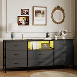 Garvee 63" LED TV Stand Dresser With 8 Fabric Drawers For 65"-75" TV, Steel Frame, LED Lighting, Grey