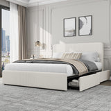Garvee Upholstered Platform Bed Frame with Headboard, Faux Leather, Full Size, Brown, Storage Drawers, Wood Slat Support - Corduroy Beige