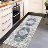 Garvee Washable Runner Rug Vintage Floral Area Rugs Non Slip Entryway Rug Laundry Rug Runner Distressed Floor Carpet Runners for Hallways Laundry Room Kitchen Mat Bathroom Rug 2'x6' Blue