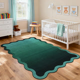 Garvee 10x13 Scalloped Area Rug Washable Soft Non Slip Ombre Rug for Living Room Bedroom Nursery Green
