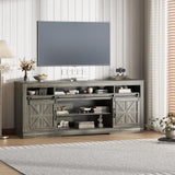 Garvee TV Stand Table for 75 in Television with Power Outlets and Adjustable Shelves, 66 in Width, Oak, Farmhouse Style Media Console for Home & Office - Oak