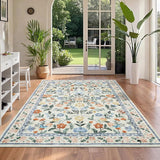 Garvee Floral Washable Rug 4x6, Non-Shedding Indoor Foldable Printed Rug for Bedroom Kitchen, Non-Slip Soft Vintage Throw Low Pile Farmhouse Washable Carpet, Green