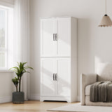 Garvee Farmhouse Kitchen Pantry Cabinet 71" Tall Wood Storage Cabinet 4 Doors Adjustable Shelves White - White