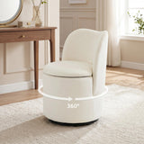 Garvee Swivel Velvet Vanity Chair with Storage, Upholstered Accent Stool for Living Room and Bedroom, Round, Soft Padded Seat, Sherpa Fabric - White-Velvet