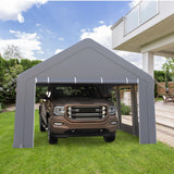 Garvee Carport Heavy Duty Portable Garage 13x20 ft Gray with 5 Mesh Windows & 3 Roll-Up Doors for Car Pickup SUV Boat - Grey