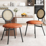 Garvee Dining Chairs Set of 2, Thicken Upholstered Rattan Kitchen Chairs, Metal Legs, Ergonomic Backrests, Handcrafted, Space Saving, Living Room