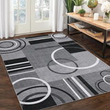 Garvee Modern Grey 6x9 Washable Rug Abstract Circles Area Rug Non Slip Floor Carpet Contemporary Stain Resistant Rug Soft Rug Low Pile Accent Rug for Indoor Living Dining Room