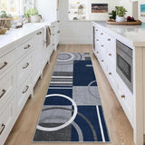 Garvee Modern Navy Blue 2x6 Geometric Washable Rug, Non Slip Low Pile Stain Resistant Carpet for Living Room & Bedroom
