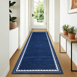 Garvee Washable Hallway Runner Rug 2x6 Neutral Non Slip Low Pile Stain Resistant Blue