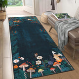 Garvee Blue Indoor Modern Low Pile Washable Soft Carpet for Living Room, Bedroom, 2x6 ft, Retro Non Slip Foldable Thin Floor Mat