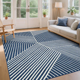 Garvee Washable Living Room Area Rug 9x12 Soft Non Slip Stripped Carpet for Bedroom Indoor Blue - Blue