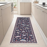 Garvee Insect Print Washable Area Rug 2x6 Entryway Runner Bug Rug Stain Resistant Soft Carpet for Bedroom Forest Floral Floor Carpet Low Pile Nature Rugs for Dining Room Kids Nursery - Black