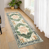 Garvee Runner Rug 2x6 Vintage Rug for Entryway Hallway Machine Washable Rug Indoor Floor Cover Print Carpet Distressed Low-Pile Non-Shedding Oriental Area Rug Foldable Accent Rug, 2’x6’, Green