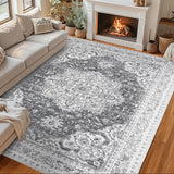 Garvee Machine Washable Rug 9x12 Neutral Floral Vintage Area Rug for Living Room Bedroom Dining Room Grey - Grey