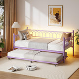 Garvee Daybed With Trundle Metal Twin Bed Charging Station LED Lights For Living Room Guest Room Small Spaces Purple - 2