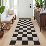 Garvee 2' x 6' Checkered Geometric Runner Rug, Black & Brown Washable Low-Pile Non-Slip Rug for Hallway, Kitchen, Entryway & Bedroom
