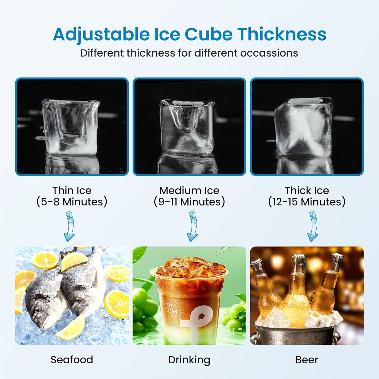 Garvee Ice Maker Machine with 33LBS Storage Bin& Ice Scoops 100LBS/24H Ice Maker Stainless Steel Freestanding Ice Machine for Restaurant Home Bars Coffee Shop
