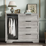 Garvee Wood Armoire Wardrobe Closet with 4 Drawers and Door, 43.3 in H, Gray, Bedroom Storage Cabinet - Modern Gray