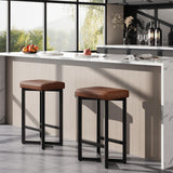 Garvee 24" Bar Stools Set of 2 - Backless Counter Height Stools with Footrest, Metal X-Frame & Upholstered PU Leather Seats for Kitchen Island, Home Bar, Dining Room, Brown
