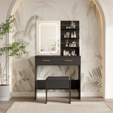 Garvee Vanity Desk with Mirror and Lights, Makeup Vanity with 2 Drawers & Storage Shelves, Bedroom Dressing Table, Adjustable LED Lighting, White