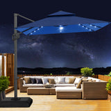 Garvee 10 ft x 10 ft Heavy Duty Cantilever Patio Umbrella with Solar LED Lights & Weighted Base, 2-Tier Square Aluminum Offset Umbrella for Backyard, Deck, Pool, Navy Blue - Navy Blue