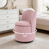 Garvee Swivel Velvet Vanity Chair with Storage, Upholstered Vanity Stool with Back, Round Makeup Chair for Living Room Bedroom, Soft Padded Seat, Sherpa Fabric - Pink-Velvet