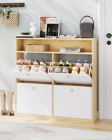 Garvee Narrow Shoe Cabinet with 4 Flip Drawers and Open Shelf for Entryway, Hallway, Porches, Rustic Brown, Wooden, Space-Saving Organizer