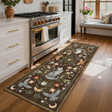 Garvee Mystic Cat Washable Runner Rug 2x6 Soft Non-Slip Synthetic Fiber Floral Design for Kitchen Hallway Entryway