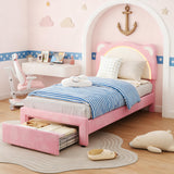 Garvee Twin Size LED Bed Frame with Storage Drawers, Adjustable Bear Headboard, Soft Pink Velvet, Solid Wood Support, Noise-Free, Easy Assembly