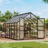 Garvee 12x8 FT Greenhouse With Polycarbonate Panels And Aluminum-Steel Frame For All-Weather Gardening, Green
