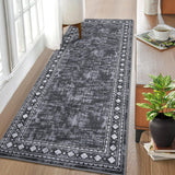 Garvee Washable Runner Rug 2x6 Non Slip Low Pile Soft Plush Hypoallergenic TPE Backing Modern Solid Grey for Hallway Kitchen Bath - Grey