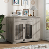 Garvee Modern Dog Crate Furniture With Drawer & Side Storage Indoor Wooden Dog Kennel For Small To Medium-Large Dogs 43.7x23.6x35 Inch - Grey