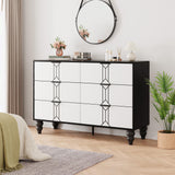 Garvee Black and White Wooden 6 Drawer Dresser with Vintage Pattern for Bedroom, Living Room, Entryway, Spacious, Elegant