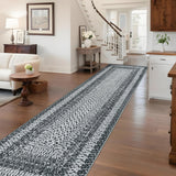 Garvee Gray Boho Kitchen Runner Rug 2x10, Washable Non Slip Low Pile Faux Wool Carpet, Vintage Braided Print Rug for Hallway Entryway Laundry Room