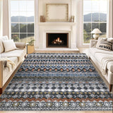Garvee Boho Grey 8x10 Washable Living Room Rugs, Large Distressed Geometric Printed Area Rug, Non-Slip Low Pile Indoor Mat, Foldable Non-Shedding Accent Carpet for Dining Room